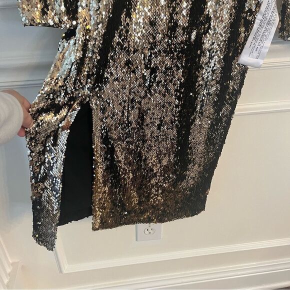 Dress The Population Natalie Long Sleep Low Back Sequin Dress Gold, Size XL, NWT - Picture 9 of 14